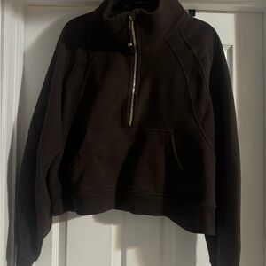 Brown lululemon scuba half zip funnel neck crop